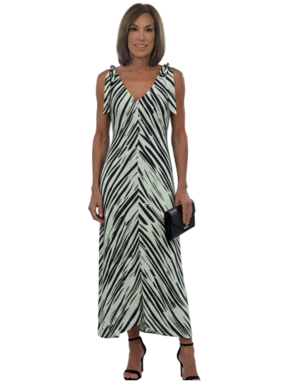 Proenza Schouler White Label Tie-Strap Zebra Midi Dress Mint Black 8
